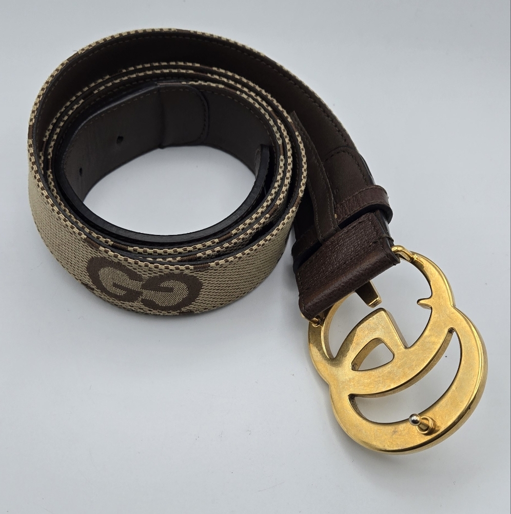 CLEARANCE Awesome Men's Gucci Tan And Brown Belt with Gold Buckle Size 115•46 - Picture 2 of 10